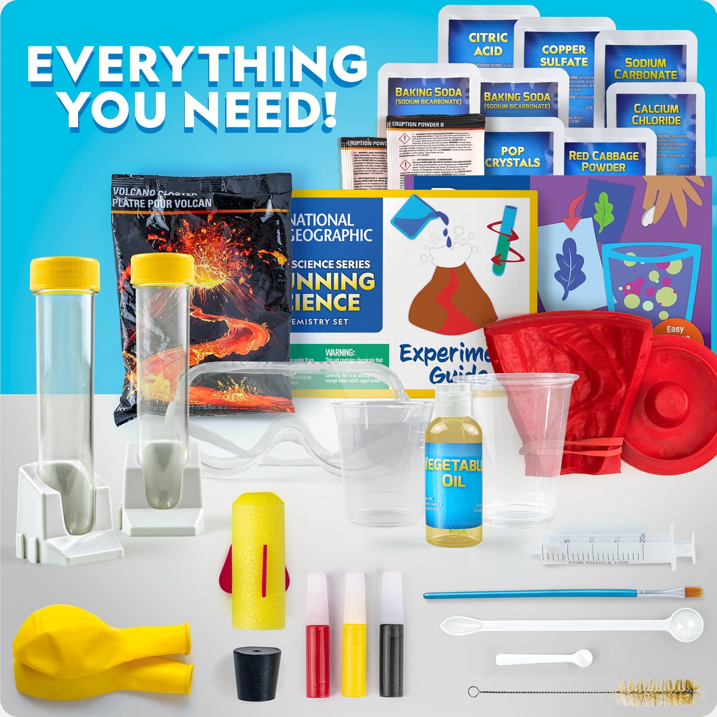 National Geographic Stunning Chemistry Set - Mega Science Kit with 45 Easy Experiments- Make a Volcano and Launch a Rocket, STEM Projects for Kids Ages 8-12, Science Toys (Amazon Exclusive)