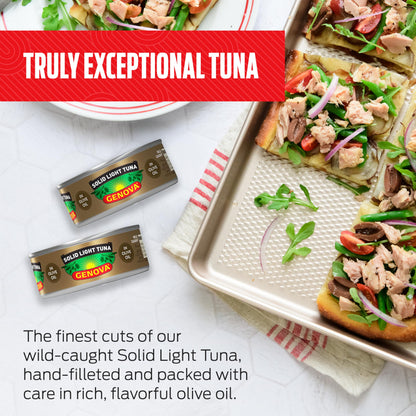 Genova Premium Solid Light Tuna in Olive Oil, 5 Ounce Cans, 12-Pack – Nutrient Rich, High Protein Canned Tuna Fish - Delicious, Easy, Nutritious Ready to Eat Meals