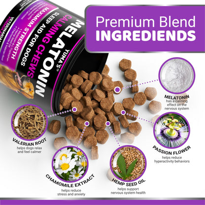Melatonin for Dogs - 170 Melatonin Chews for Small and Large Dogs - Puppy Sleep Aid - Natural Calming Treats for Stress Anxiety Relief - Canine Sleeping Pills - Thunder, Fireworks, Chewing, Barking