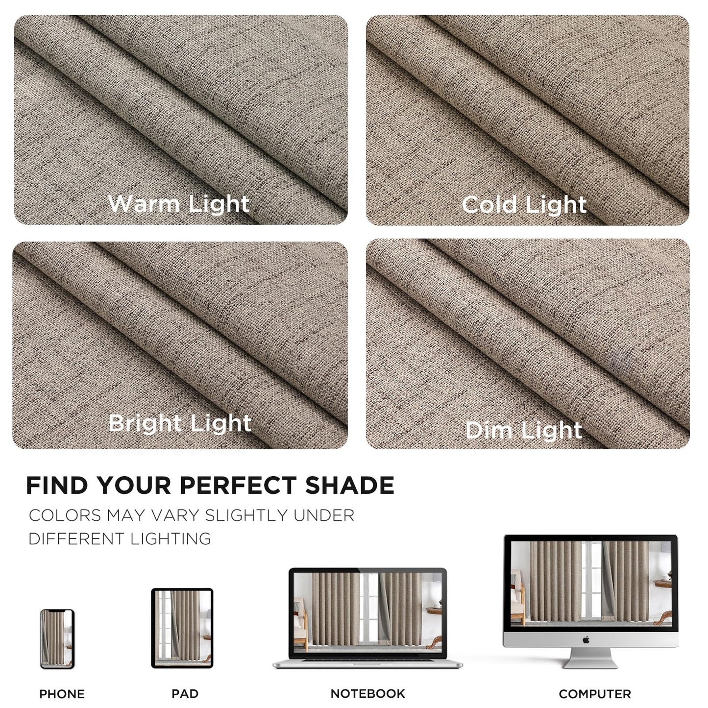 Joydeco 100% Blackout Curtains for Bedroom - Natural Linen Curtains 84 Inch Long, Thermal Insulated 2 Panels Linen Light Blocking Drapes, Rod Pocket & Back Tabs, Darkening Privacy for Living Room