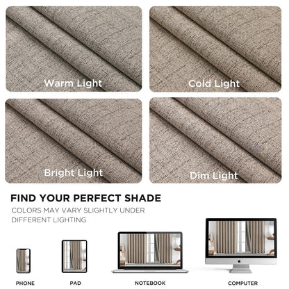 Joydeco 100% Blackout Curtains for Bedroom - Natural Linen Curtains 84 Inch Long, Thermal Insulated 2 Panels Linen Light Blocking Drapes, Rod Pocket & Back Tabs, Darkening Privacy for Living Room