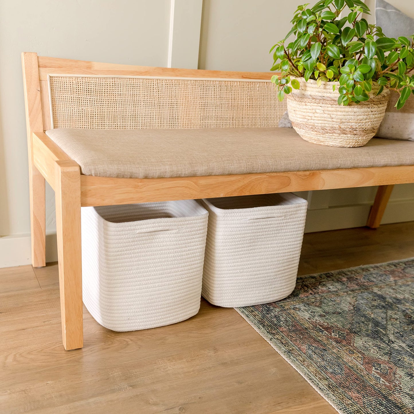 NaturalCozy Storage Cubes 11 Inch Cotton Rope Woven Baskets for Organizing, 3-Pack | Cube Storage Bin | Square Storage Baskets for Shelves Organizer, Classroom, Kids Toy Bins, Closet, Baby Nursery