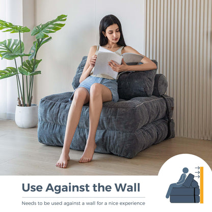 MAXYOYO Folding Sofa Bed, Convertible Sleeper Chair with Pillow Foldable Mattress with Back Support, Portable Fold Out Chair Bed Comfy Floor Sofa Lounge for Living Room Bedroom, Dark Grey, Single