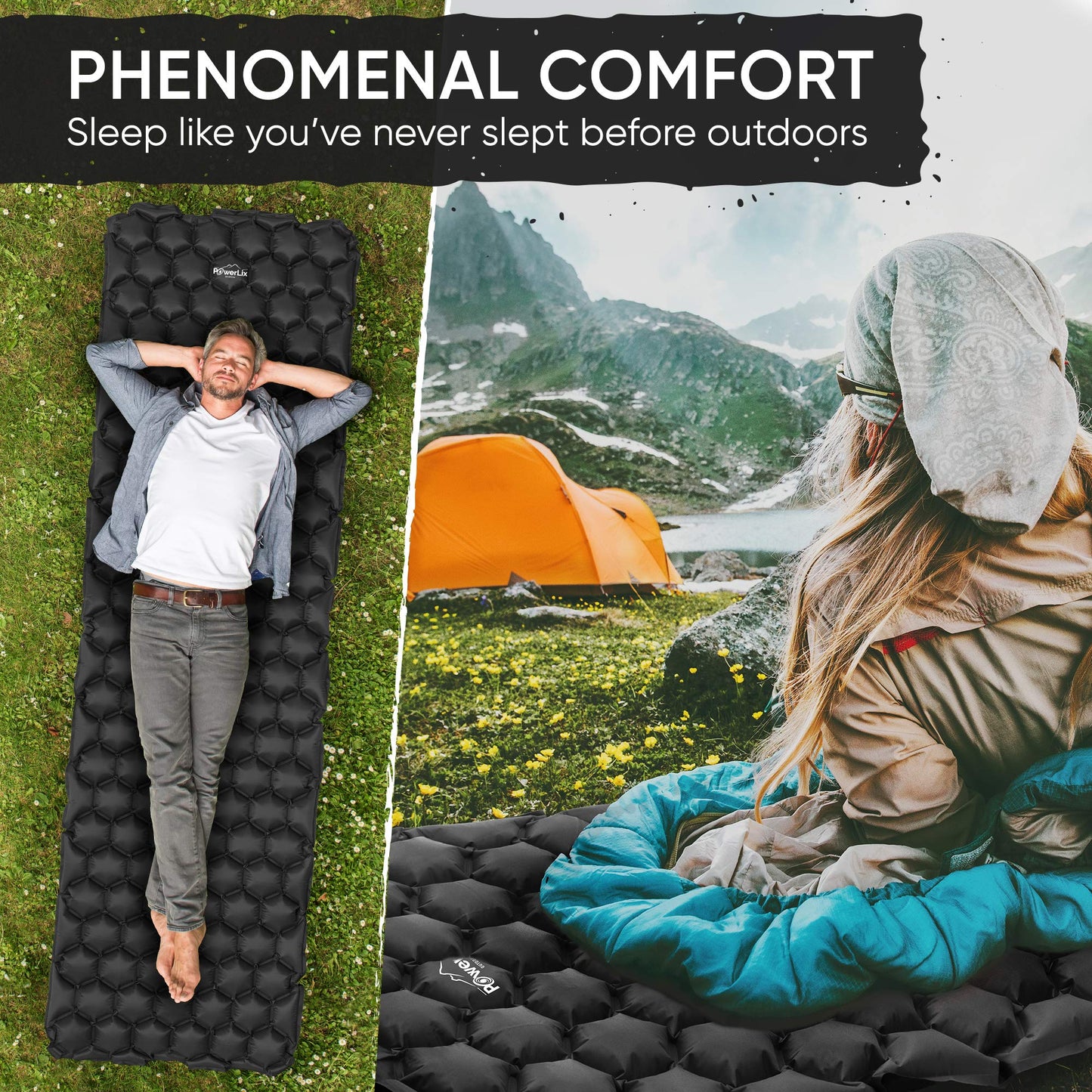 POWERLIX Ultralight Sleeping Pad for Camping with Inflating Bag– Compact Lightweight Camping Mat, Outdoor Backpacking Hiking Traveling Airpad Camping Air Mattress Sleeping Mat