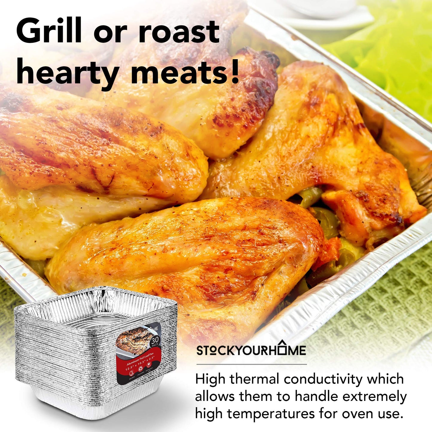 Aluminum 9x13 Disposable Foil (30 Pack) – Half Size Deep Steam Table for Cooking, Heating, Storing, Prepping Food