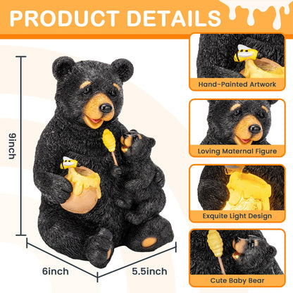 GIGALUMI Solar Garden Statues Loving Bear Figurine Lights for Outside, Yard Decorations Outdoor, Garden Decor Unique Birthday Housewarming Gifts for Mom, Women, Black