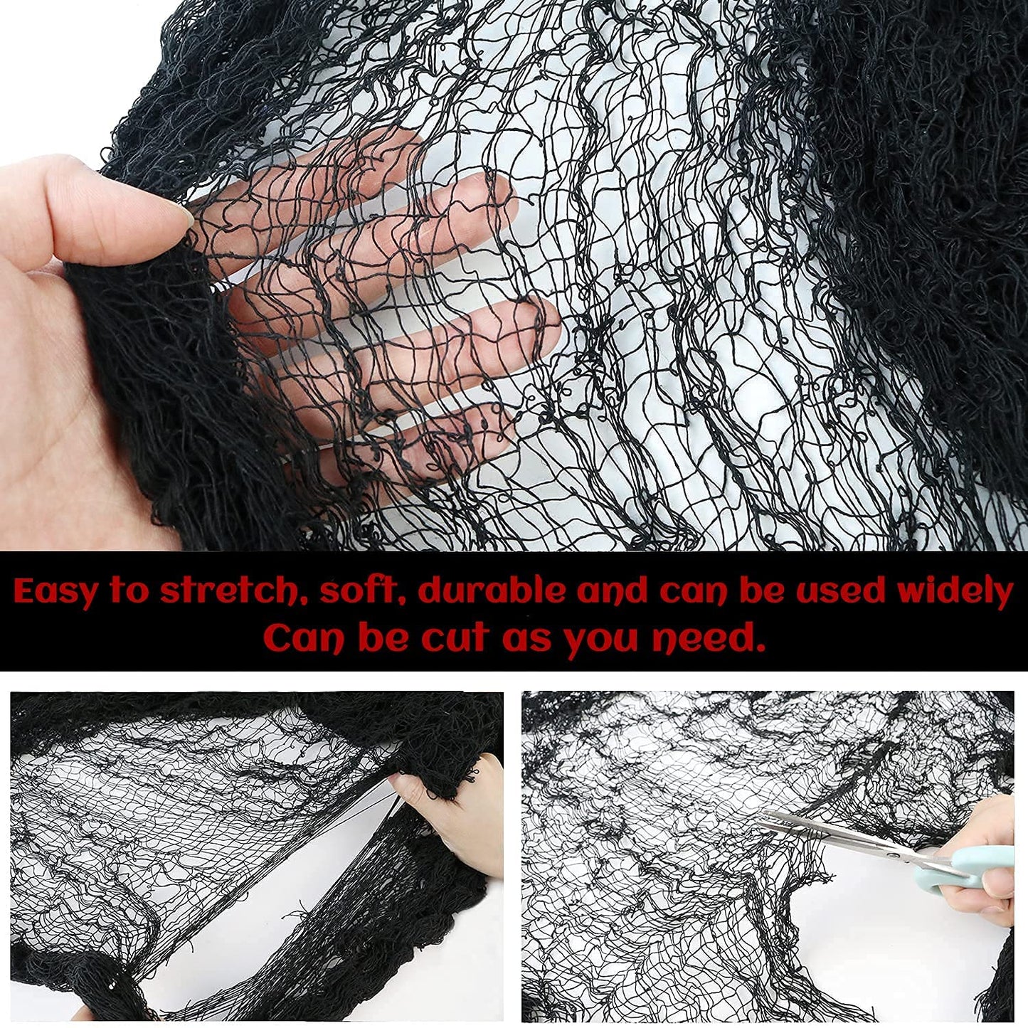 Qtisky Set of 5 Halloween Creepy Gauze Cloth Decoration, Indoor Outdoor Black Scary Halloween Gauze Tapestry Decor, Spooky Decorations for Home Wall Yard Haunted House Party Supplies, 72 x 30 inch