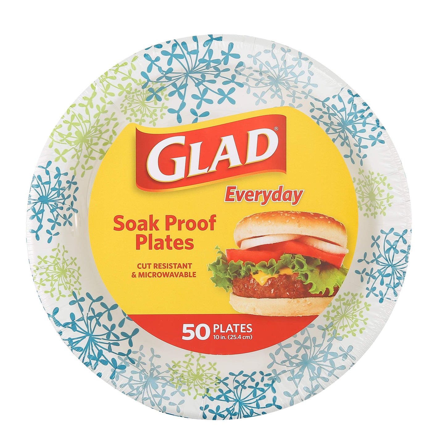 Glad Tabletop 10.25" Round Paper Plates in Blue Hydrangea; 50 Count (BB0100)