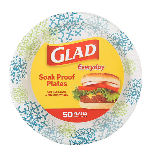 Glad Tabletop 10.25" Round Paper Plates in Blue Hydrangea; 50 Count (BB0100)
