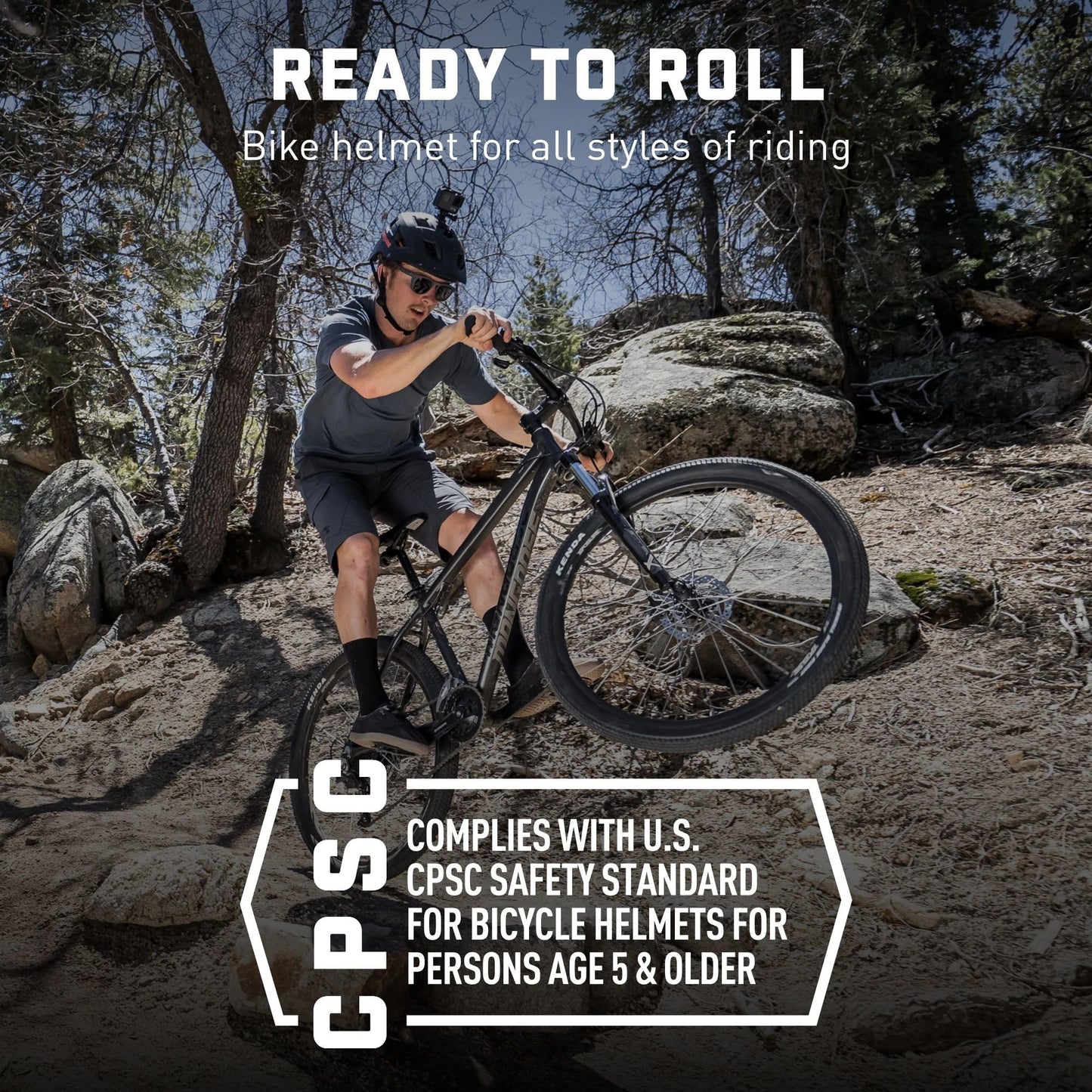 Mongoose Capture Adult Bike Helmet, Ages 14+, Built-in Camera Mount, Durable ABS Shell, Vents for Airflow, Adjustable Fit, Full-Range Internal Pads, Go-Pro Compatible, Helmet for Adults