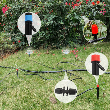 Maotong 240FT Drip Irrigation System Kit, Automatic Garden Watering Misting System for Greenhouse, Yard, Lawn, Plant with 1/2 inch Hose 1/4 inch Distribution Tubing and Accessories