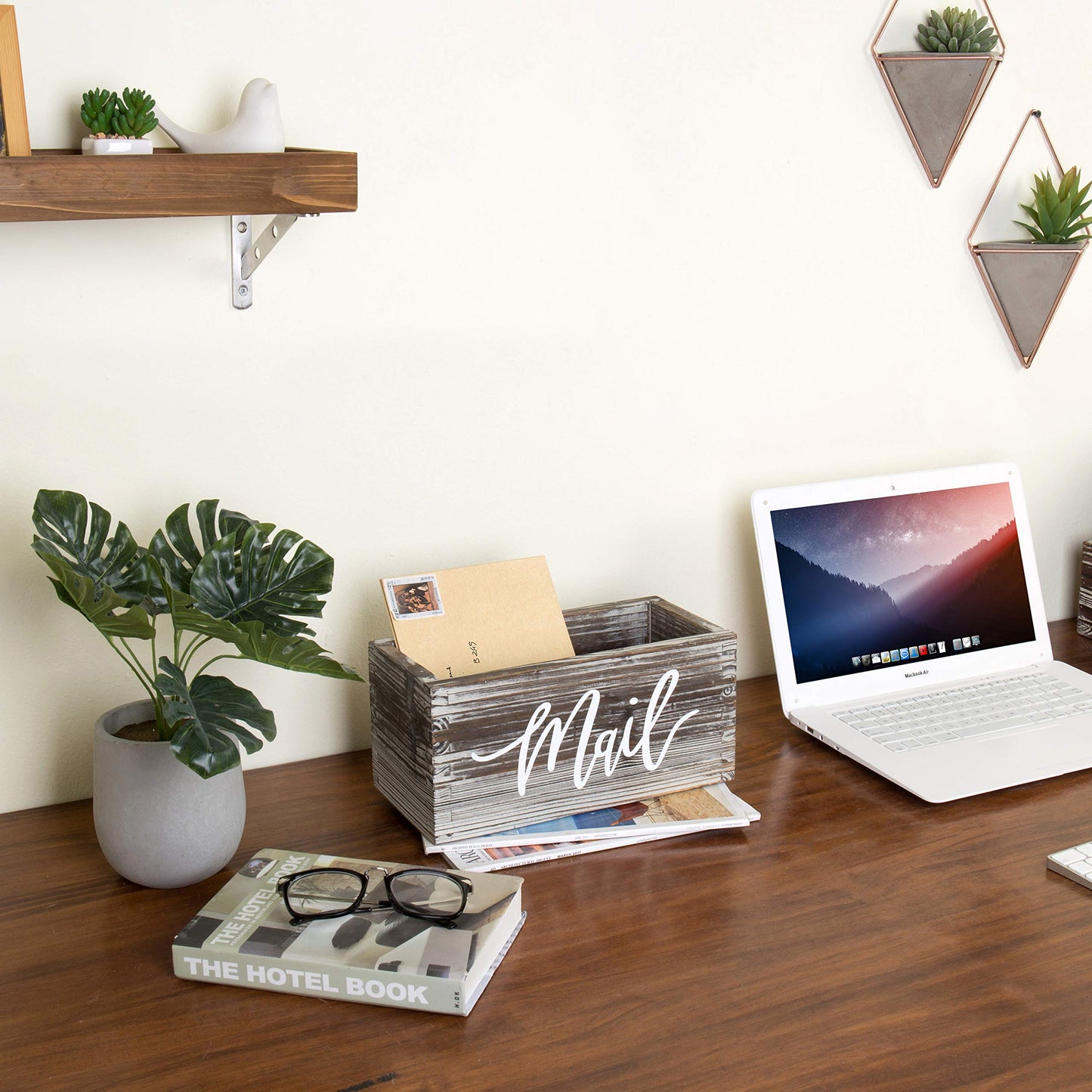 MyGift Mail Holder Storage Organizer Box Torched Wood with MAIL Script Design, Desktop Letters, Bills, Notes and Postcard Bin for Home Office Dorm Room