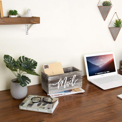 MyGift Mail Holder Storage Organizer Box Torched Wood with MAIL Script Design, Desktop Letters, Bills, Notes and Postcard Bin for Home Office Dorm Room