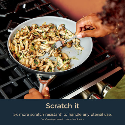 Ninja Ceramic Pro 12" Fry Pan, Non-Stick Pan, Nontoxic, PTFE Free, Ceramic Coated, Stainless Steel Handle, Stove and Oven Safe to 550°F, All Stovetops & Induction Compatible, Midnight Blue, CW30030MM