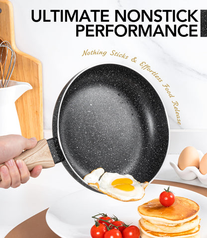 MICHELANGELO Non Stick Frying Pans - 8"+9.5"+11" Nonstick Frying Pan Set with Non-Toxic Stone Coating, Frying Pans Nonstick with Anti-Scald Handle, Induction Compatible