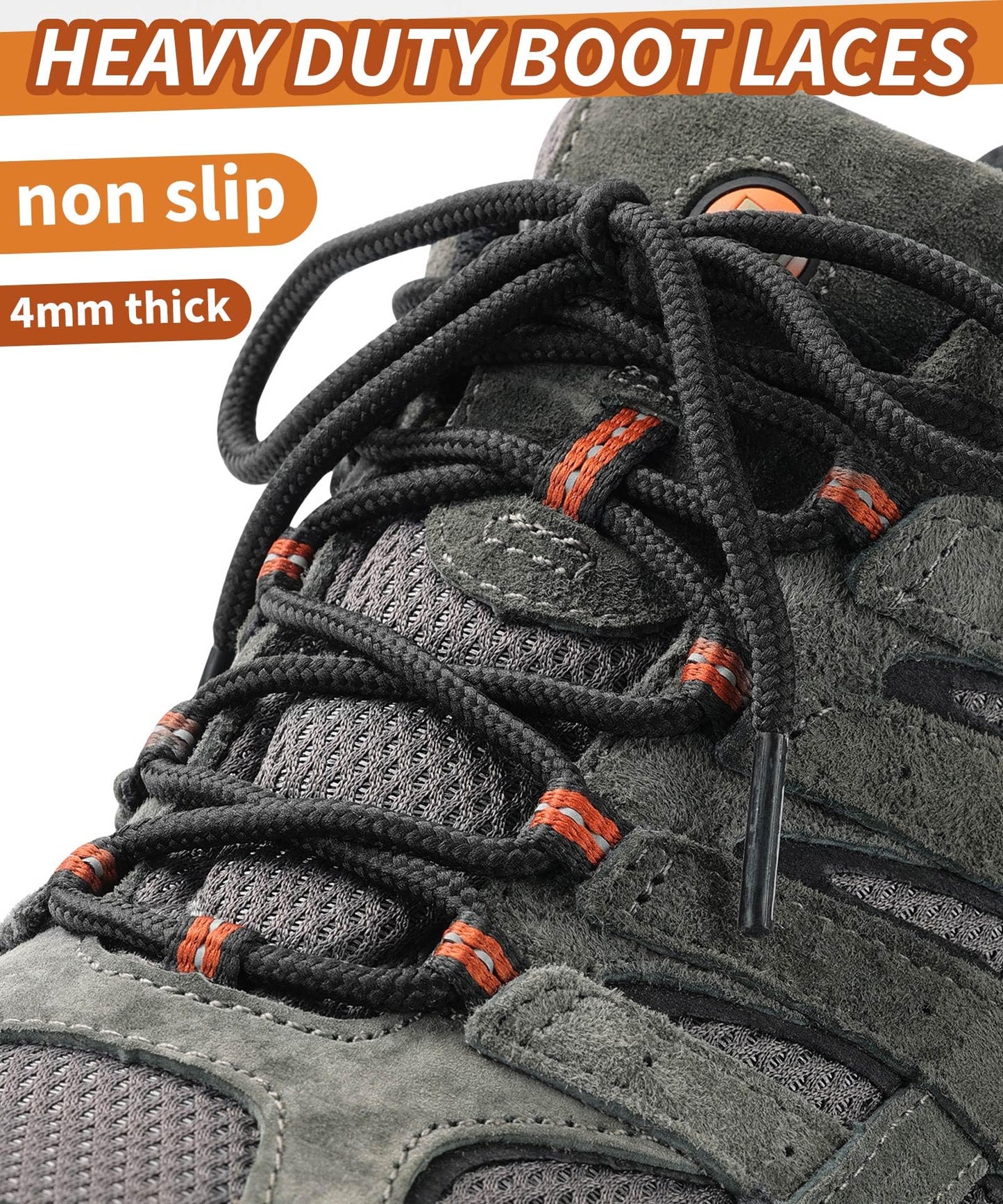 Handshop 2 Pairs Round Boots Shoelaces 4 MM Athletic Replacement Shoe Laces 30-63” Shoestrings For Running Sporting Walking Black 114