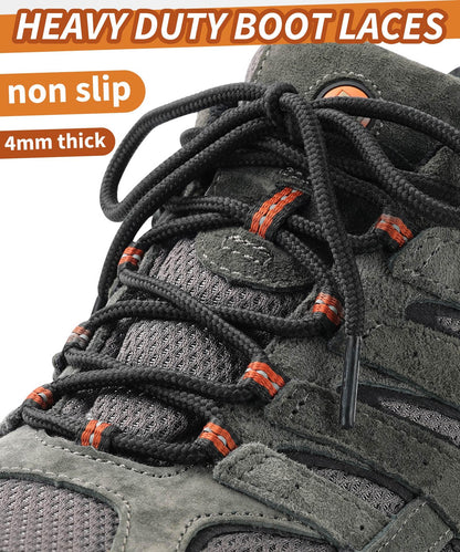 Handshop 2 Pairs Round Boots Shoelaces 4 MM Athletic Replacement Shoe Laces 30-63” Shoestrings For Running Sporting Walking Black 114