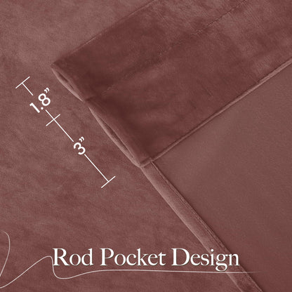 NICETOWN Wild Rose Velvet Curtains, Rod Pocket Velvet Drapes, Media Movie Theater Room Decor for Living Room, Super Soft Luxury Velvet Room Darkening Drapes for Home Decor (1 Pair, W52 x L96 inches)