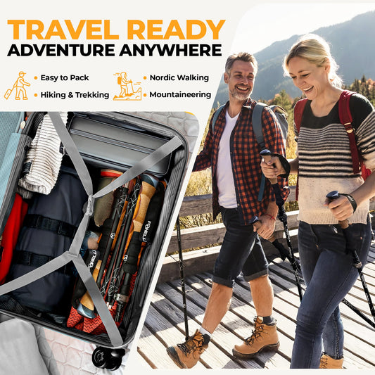 Foxelli Lightweight Trekking Poles – Compact Walking Sticks with Quick Locks, Ergonomic Cork Grip & All-Terrain Accessories – Adjustable Collapsible Poles for Travel & Hiking