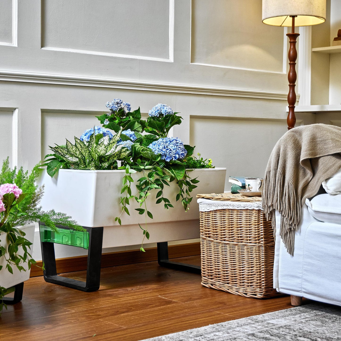 Glowpear Self Watering Planter Box - 29.5", White - UV Stable, Scalable Urban Raised Garden Bed with Water Gauge, Indoor Outdoor for Vegetables, Flowers, Herbs, and Succulents, Gardening