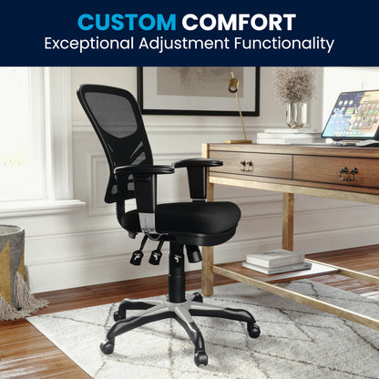 Flash Furniture Nicholas Mid-Back Swivel Desk Chair with Wheels, Mesh Back, Padded Seat, and Armrests, Adjustable Height Mesh Ergonomic Office Chair, Black