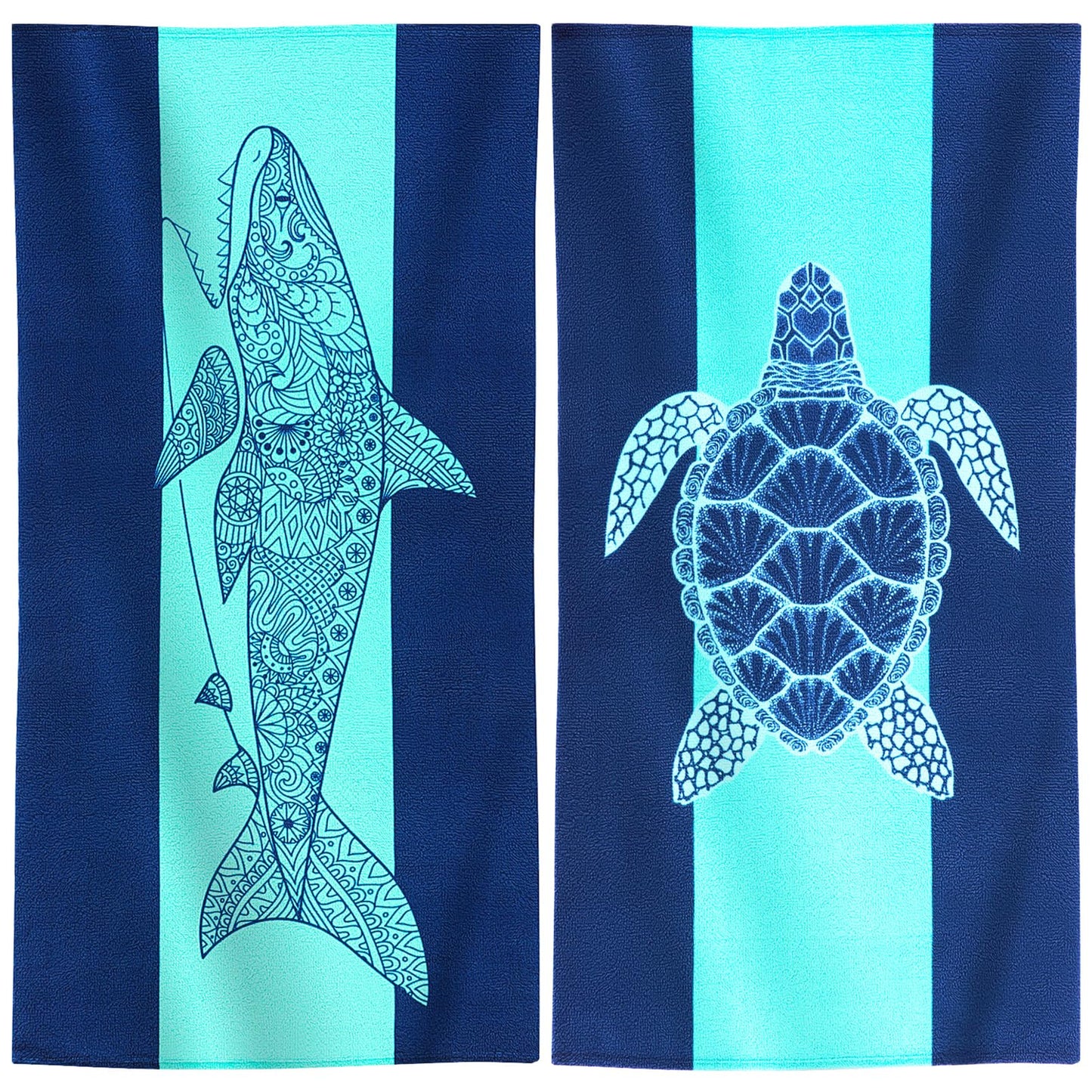Genovega 2 Packs Oversized Beach Towel Set 36 x 72 in Large Big Pool Camping Swim Clearance Soft Towels Travel Essentials Accessories Must Haves Vacation Necessities Adult Gifts Shark Turtle