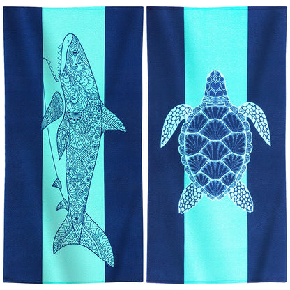 Genovega 2 Packs Oversized Beach Towel Set 36 x 72 in Large Big Pool Camping Swim Clearance Soft Towels Travel Essentials Accessories Must Haves Vacation Necessities Adult Gifts Shark Turtle