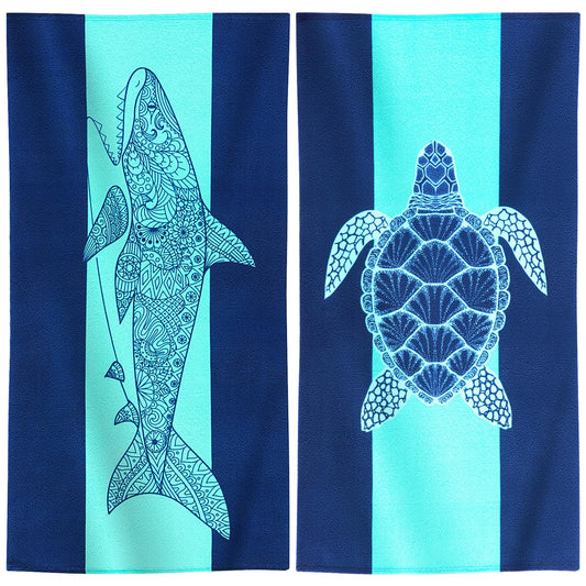Genovega 2 Packs Oversized Beach Towel Set 36 x 72 in Large Big Pool Camping Swim Clearance Soft Towels Travel Essentials Accessories Must Haves Vacation Necessities Adult Gifts Shark Turtle