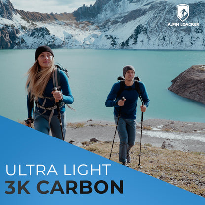 ALPIN LOACKER Collapsible Trekking Poles for Hiking I Carbon Hiking Poles Ultra Lightweight I Adjustable Trekking Poles for Women and Men with Cork Grip, 45-53 inches