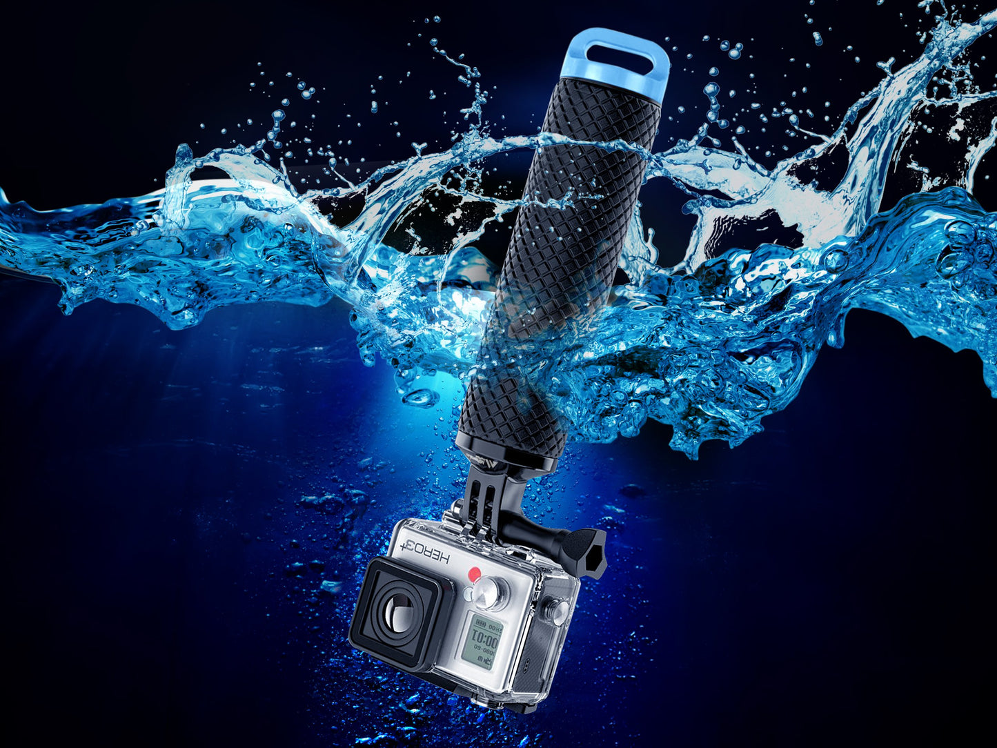Floating Hand Grip Waterproof Monopod for GoPro Hero 13 12 11 10 9 8 7 6 5 4 3+ 2 1 Session Black Silver Handler & Handle Mount Accessories Kit for Water Sport and Action Cameras (Blue)