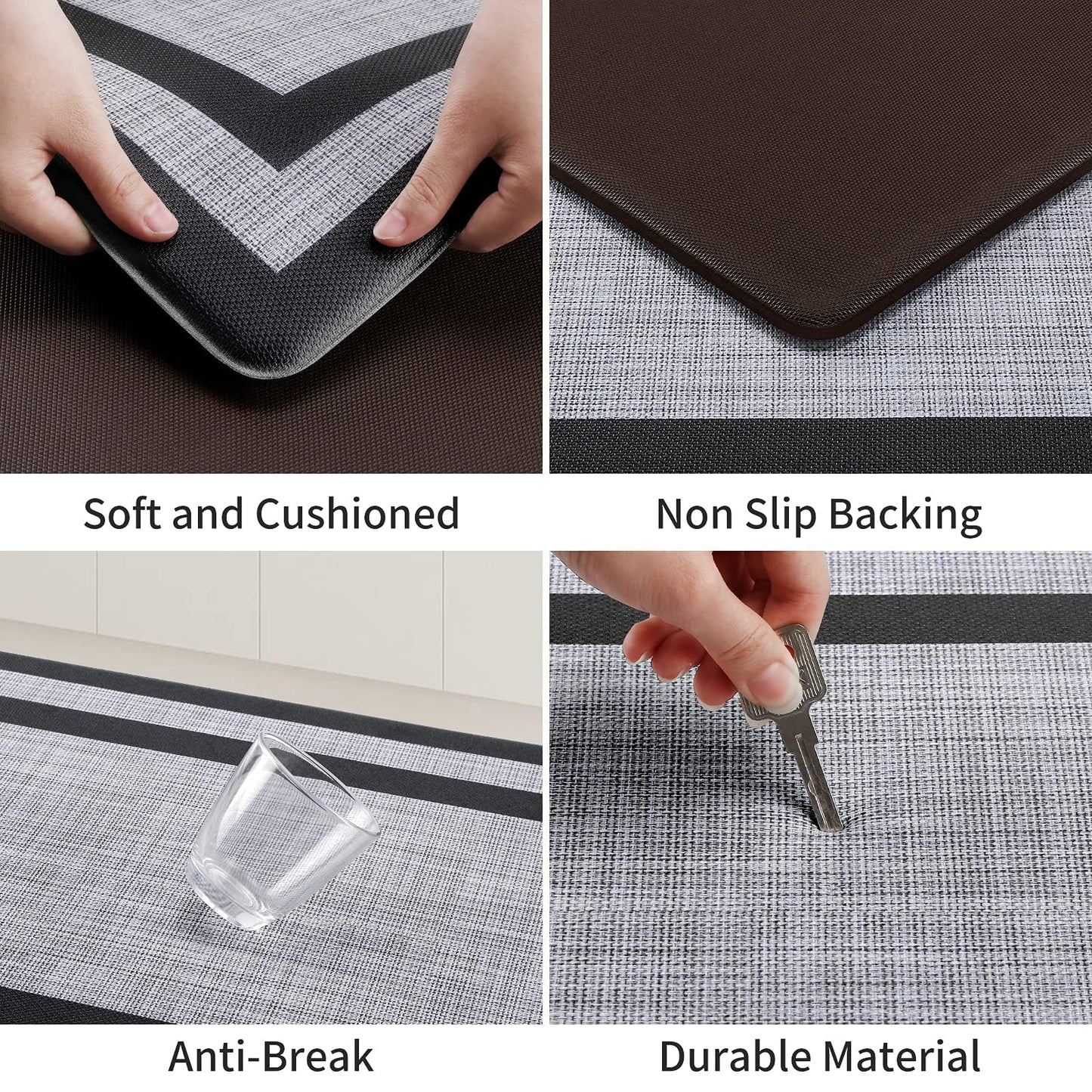 Mattitude Kitchen Mats Set of 2，Cushioned Anti-Fatigue Non-Skid Rug Sets Ergonomic Comfort Standing Mat for Kitchen, Floor, Office, Sink, Laundry, Black and Gray