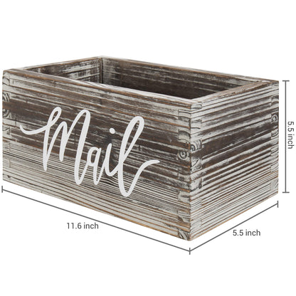 MyGift Mail Holder Storage Organizer Box Torched Wood with MAIL Script Design, Desktop Letters, Bills, Notes and Postcard Bin for Home Office Dorm Room
