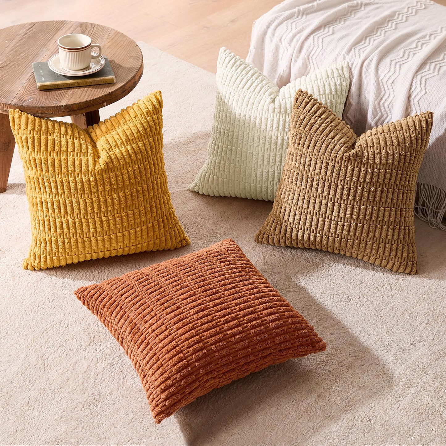 MIULEE Fall Soft Corduroy Throw Pillow Covers Set of 4 Camel 20x20 Inch Modern Farmhouse Boho Decorative Accent Cushion Covers for Couch Sofa Bedroom