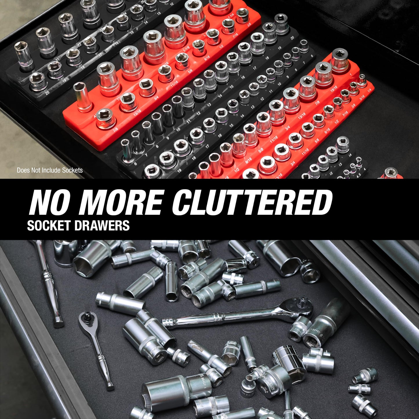 OEMTOOLS 22487 3 Piece Metric Magnetic Socket Organizers for Toolboxes, Socket Holder, Black Tool Box Organizer