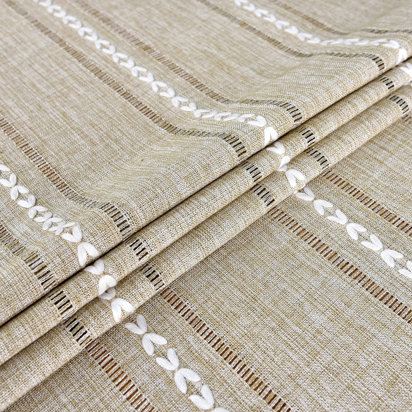 NEWISHER Rustic Farmhouse Embroidered Square Tablecloth Jacquard Striped Table Cloth Linen Washable Dining Table Cover Kitchen Dining Home Decoration Yellow 70x70 inch