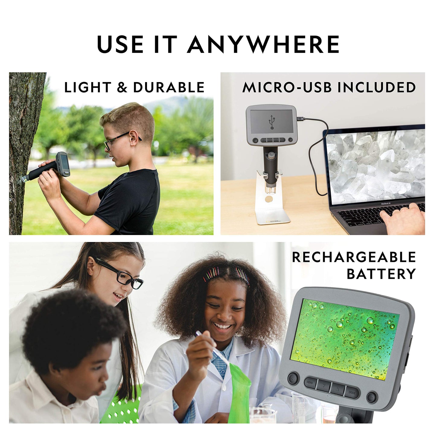 National Geographic Digital Microscope for Kids – 40-Piece Handheld Microscope, Lightweight, Portable, Capture 1080p Photos & Video on Micro SD Card, Tilting 4.3-Inch LCD Screen, 800x Magnification