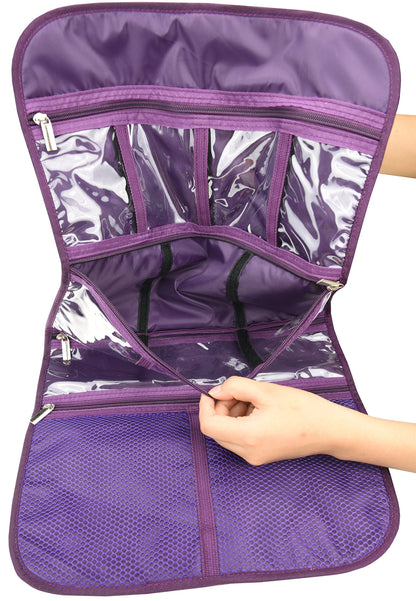 Freegrace Premium Hanging Toiletry Travel Bag - Cosmetic, Jewelry, Toiletry & Accessory Storage Organizer Bag, Large Size, Various Compartments (Purple)