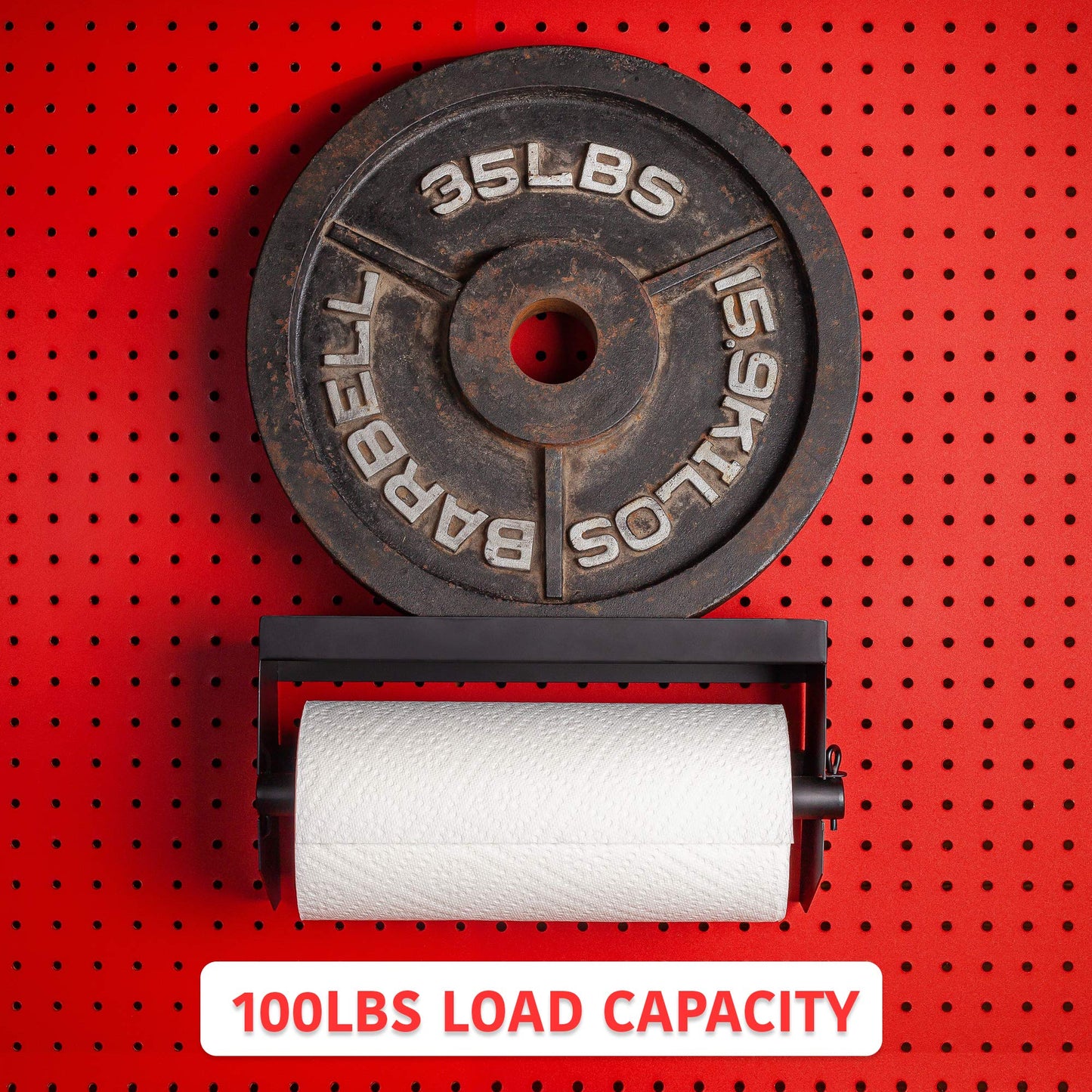 Pegboard Paper Towel Holder with Shelf, Peg Board Accessory Kit with Heavy Duty Peg Hooks, Black Pegboard Accessories Tool Holder Organizer