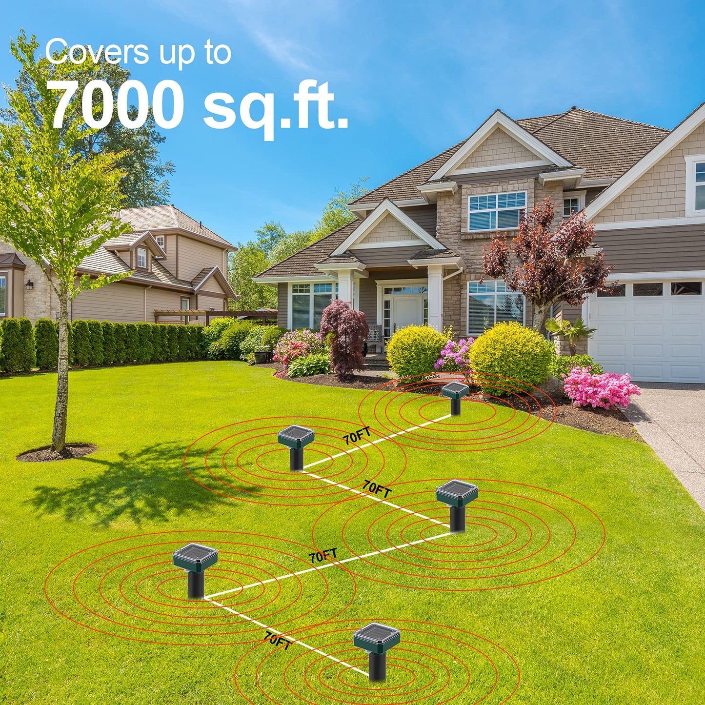 Mole Repellent Solar Powered 4 Pack,Snake Vole Repellent Outdoor, Gopher Repeller Ultrasonic Solar Powered for Lawn Garden Waterproof, Sonic Mole Spikes,Get Rid of Moles Groundhog Chipmunk Repellent