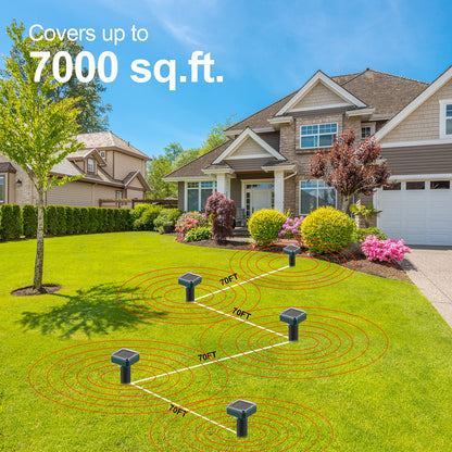 Mole Repellent Solar Powered 4 Pack,Snake Vole Repellent Outdoor, Gopher Repeller Ultrasonic Solar Powered for Lawn Garden Waterproof, Sonic Mole Spikes,Get Rid of Moles Groundhog Chipmunk Repellent