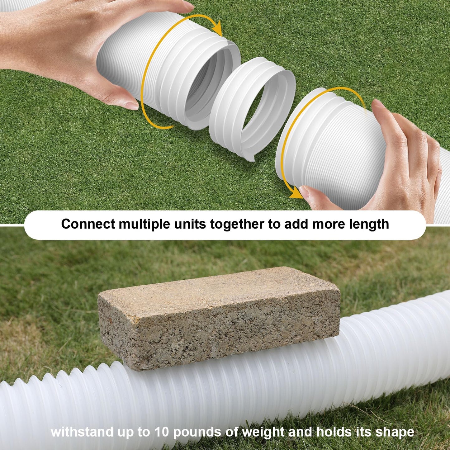 plusgutter 2 Pack Rain Gutter Downspout Extensions, Flexible Downspout Extender with 58"+68" Extendable Pipes for Rain Water Drainage, Durable Down Spout Drain Extension with Connector (White)