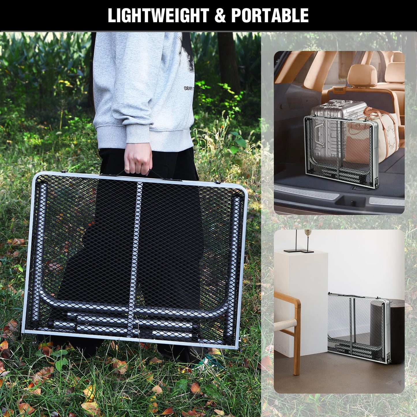 RedSwing Portable Grill Table for Outside, Aluminum Folding Grill Stand Table for Outdoor Camping Picnic BBQ, Lightweight Adjustable Height, 36"x24"x15"/28" Sliver