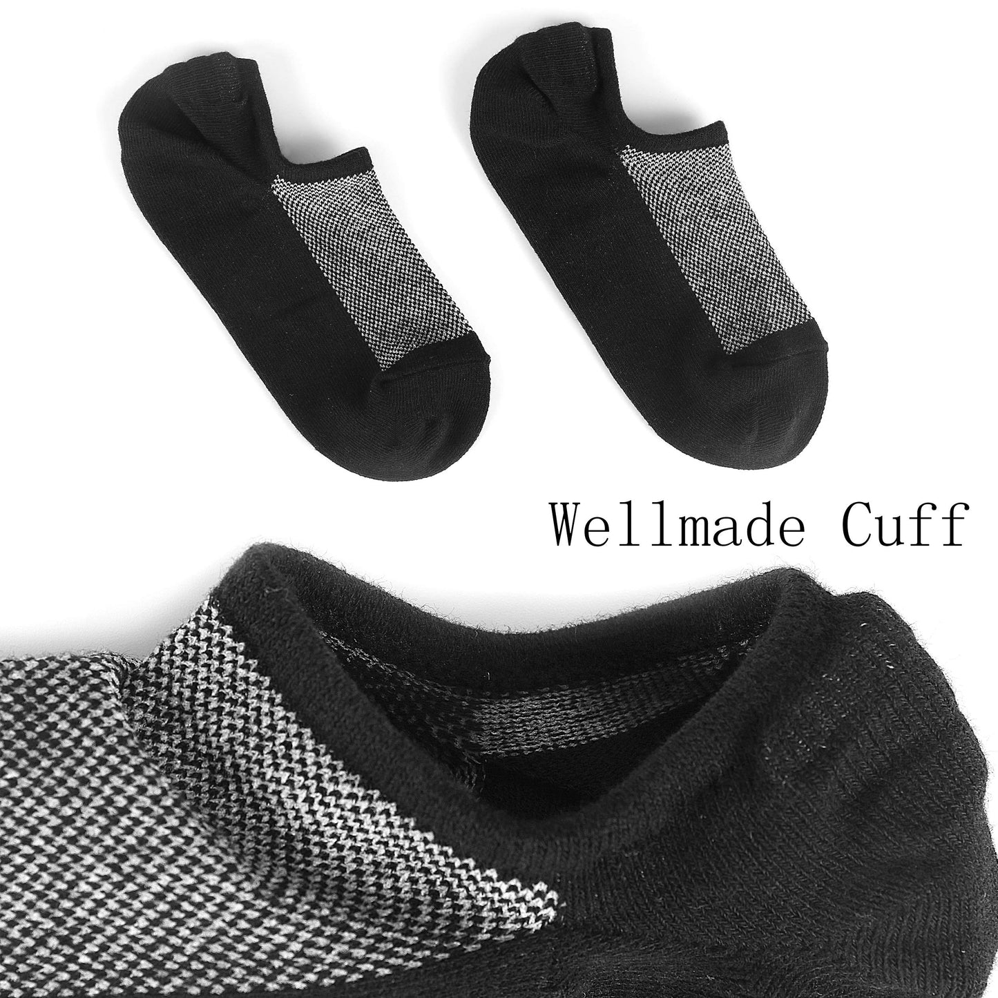 Mottee&Zconia No Show Low Cut Socks Mens Invisible Anti-Slip Black White Cotton Casual socks 8pack Plus Size11-13