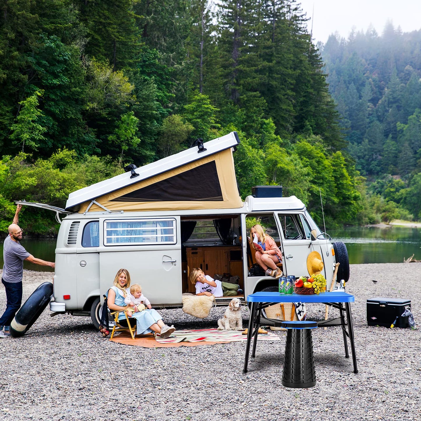 KPR Small Folding Table and Stool Set, Lightweight and Height Adjustable, Perfect for Camping, Picnic, Beach Also Ideal as Lap Desk, Bed Table, Portable Desk(Blue)