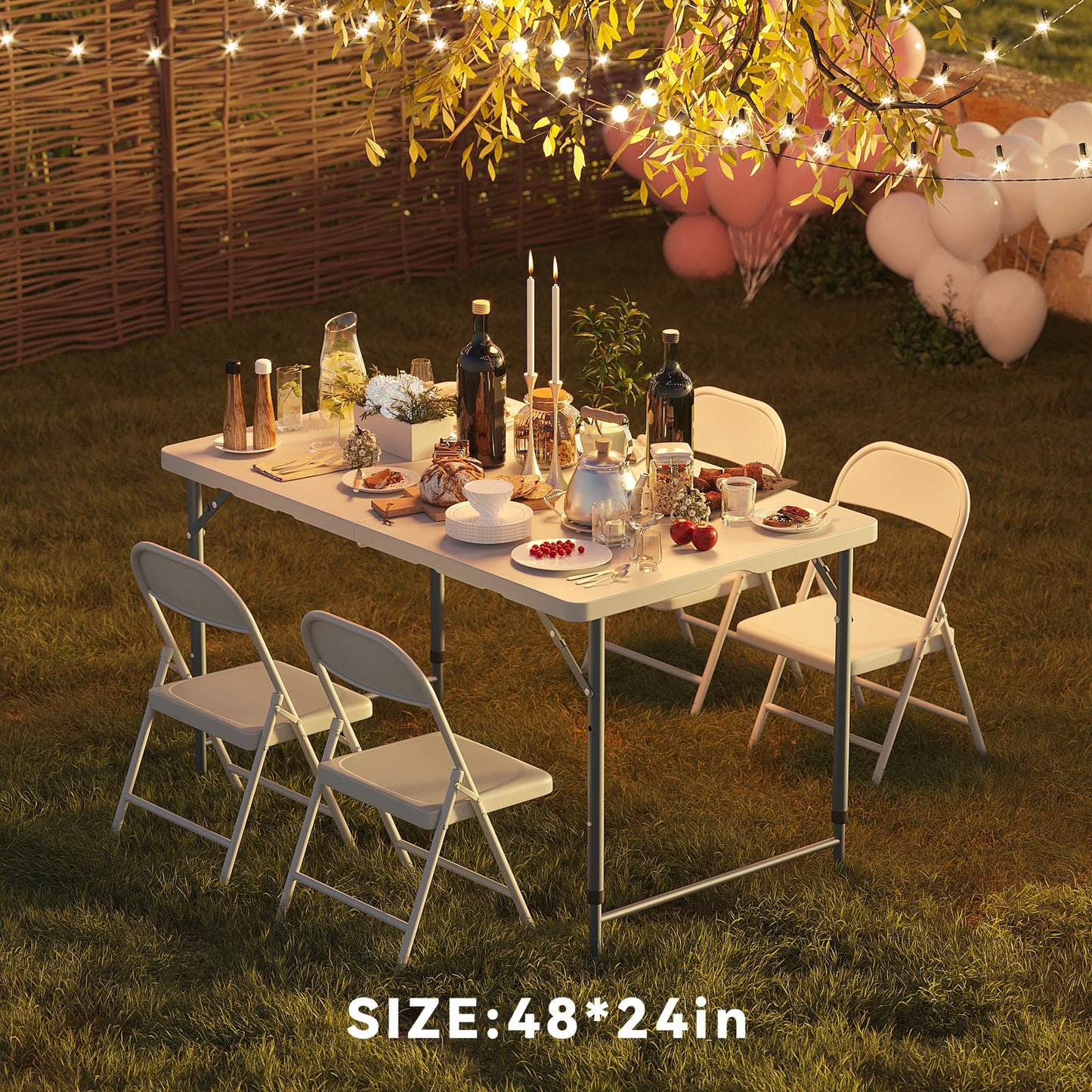 Nazhura 4 Foot Foldable/Folding Table Heavy Duty, Durable and Portable for Dining Picnic and Party