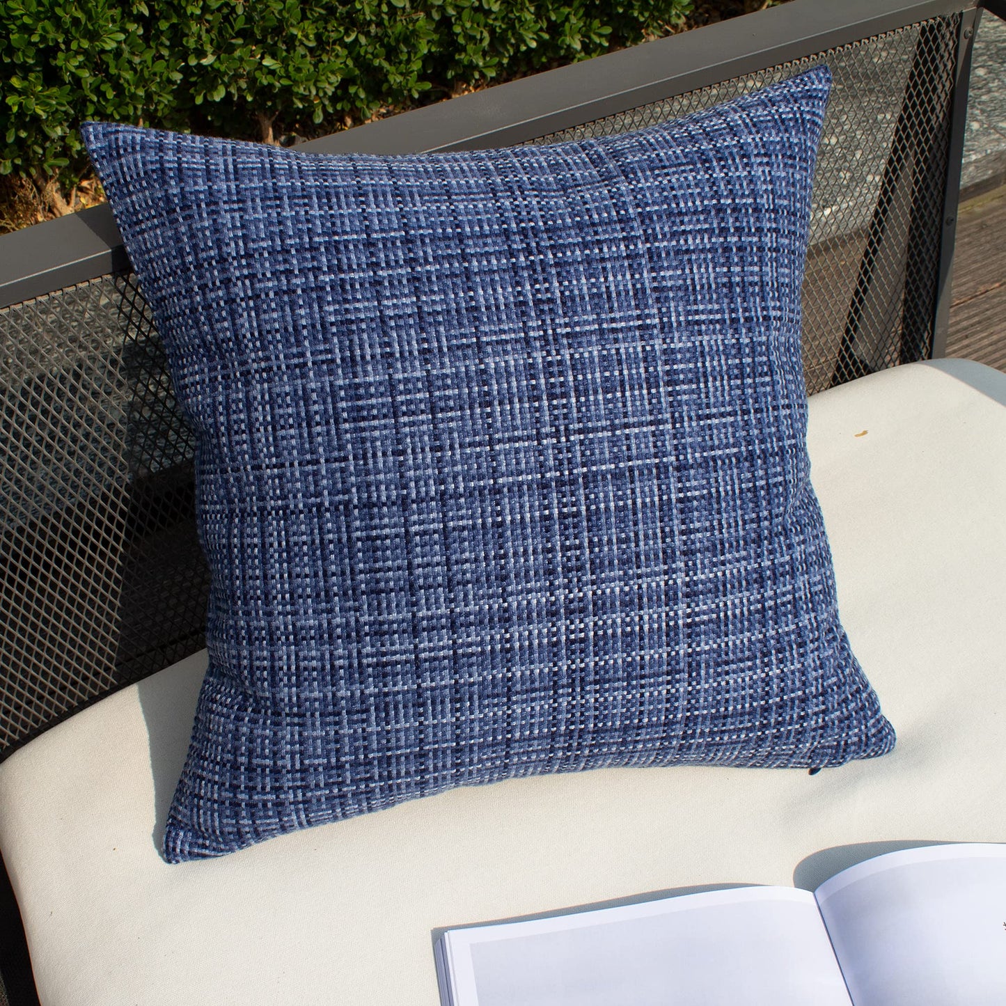 Kevin Textile Pack of 2 Decorative Outdoor Waterproof Throw Pillow Covers Stripe Square Pillowcases Modern Cushion Cases for Patio Couch Bench 20 x 20 Inch Navy Blue