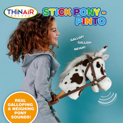 Nature Bound Stick Horse | Plush Handcrafted Hobby Horse | Stick Pony Provides Fun Pretend Play for Toddlers & Preschoolers | Handsewn, Wood, Sound Effects | Pinto Style