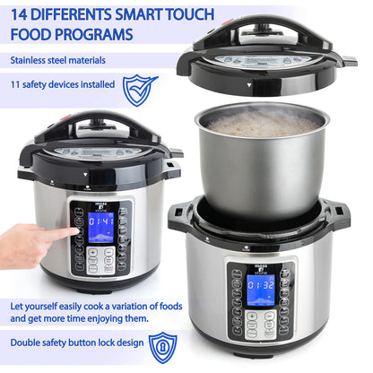 Moss & Stone Electric Pressure Cooker with Large LCD Display, Multi-Use 6 Quart Pot, 14-in-1 Cooker & Maker: Slow, Rice, Steam, Saute, Yogurt, Egg, Warmer