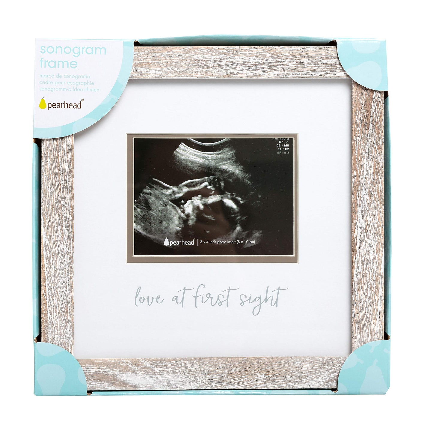 Pearhead Love at First Sight Sonogram Picture Frame, Gender Neutral Ultrasound Keepsake, Baby Gift for Expecting Parents, Ideal Pregnancy, Shower and Nursery Decor, 4” x 3” Photo Insert, Rustic