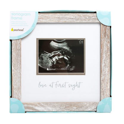 Pearhead Love at First Sight Sonogram Picture Frame, Gender Neutral Ultrasound Keepsake, Baby Gift for Expecting Parents, Ideal Pregnancy, Shower and Nursery Decor, 4” x 3” Photo Insert, Rustic